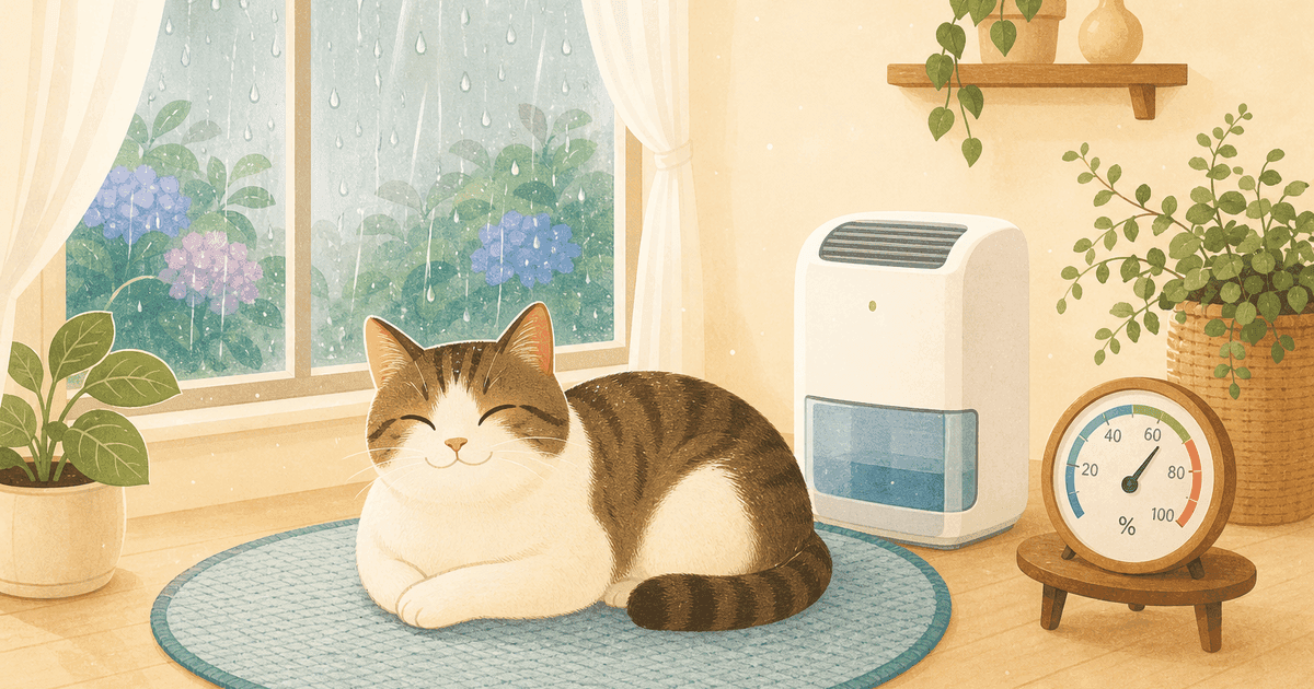 猫の梅雨・湿気対策｜快適な湿度の目安と室内環境の整え方