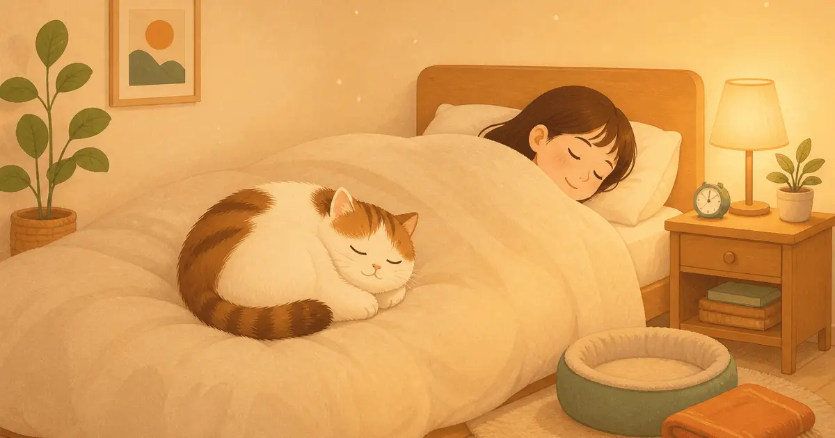 猫が一緒に寝たがる理由と添い寝の注意点｜寝る位置の意味、圧迫・転落・衛生のリスクと寝室に入れない場合の代替